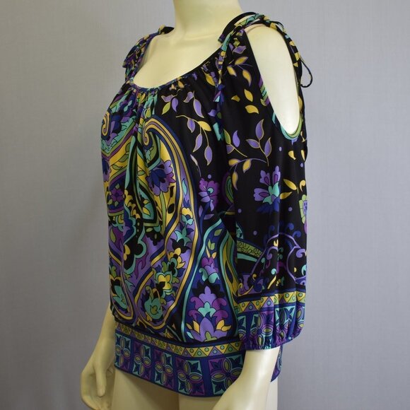 CACHE COLD SHOULDER 3/4 SLEEVES PRINTED BLOUSE‎  SZ MD - Picture 5 of 8